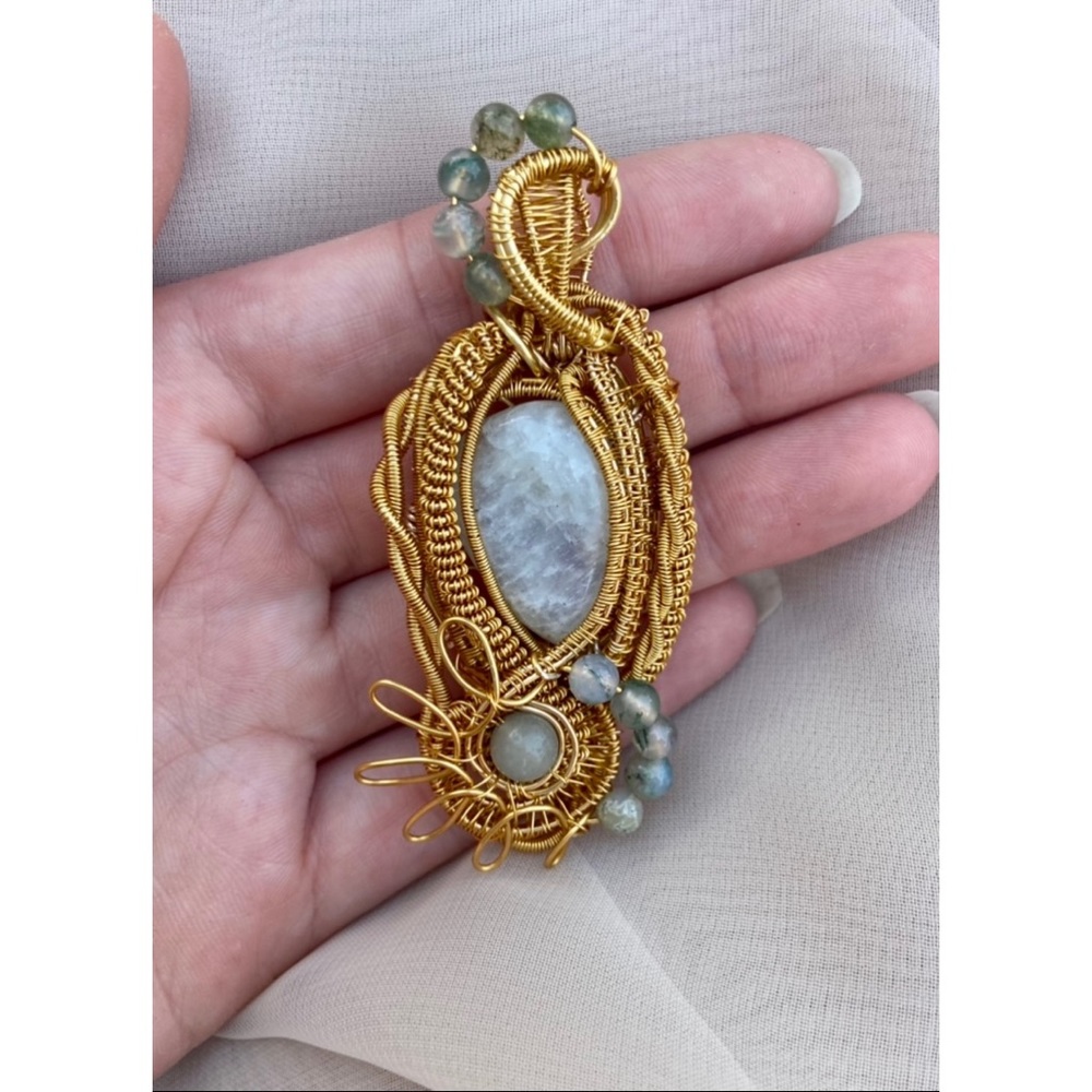 Wire Wrapped Moonstone Crystal Pendant